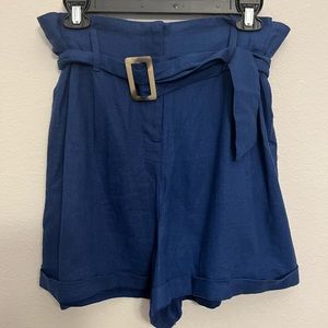 Navy linen high waisted shorts with functional belt